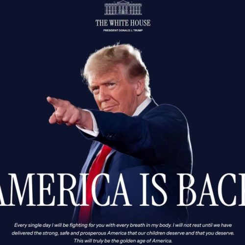 Novo layout do site da Casa Branca após a posse de Trump • Reprodução