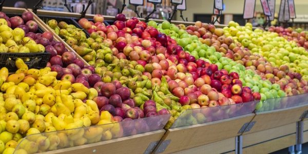 Mixed summer fruits at the grocery stands