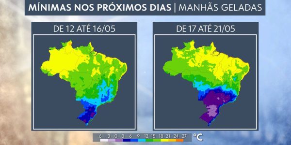 Previsão do tempo: mínimas previstas para o período entre 12 e 21. Frio vai se intensificar na próxima semana. — Foto: Reprodução/TV Globo