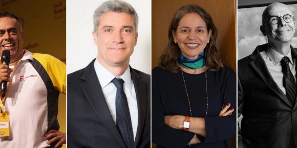 Lideranças do Shell Talks: André Araujo, presidente da Shell Brasil, André Clark, Gerente geral da Siemens Energy Brasil, Clarissa Lins, presidente do IBP, e Sérgio Rial, presidente do Santander Brasil. Fonte: Divulgação por Shell